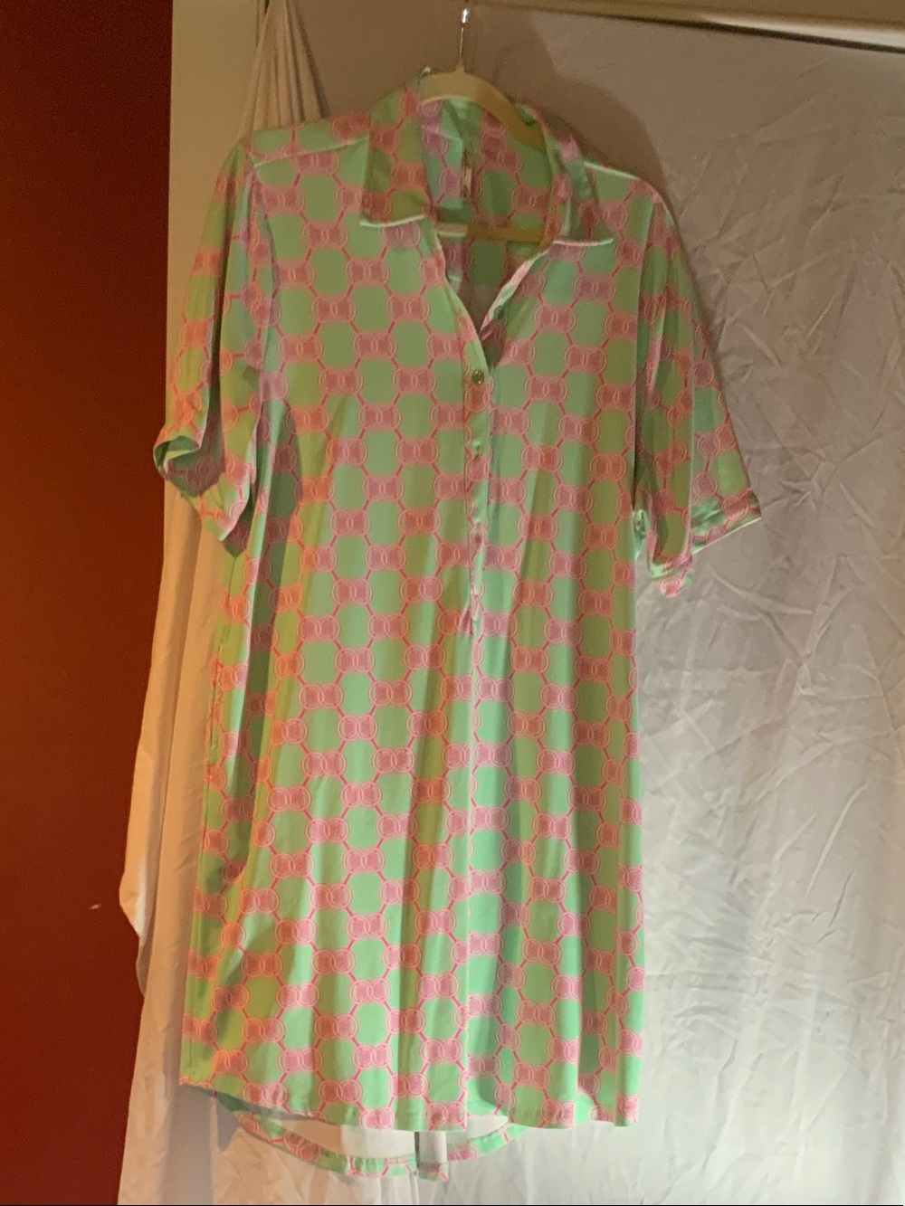 Lulu-B Green and Pink Geometric Polo Dress